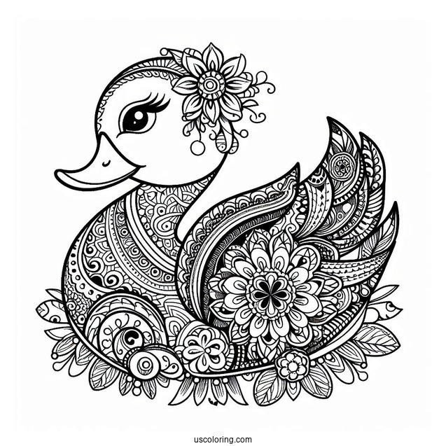 Intricate Duck Mandala with Floral Patterns Coloring Page For Adults