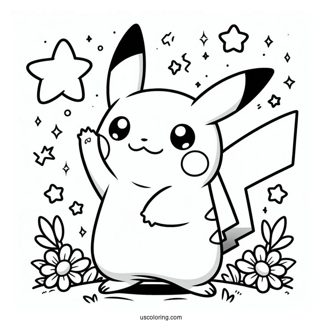 Coloring Sheet Of Cute Pikachu With Arms Up