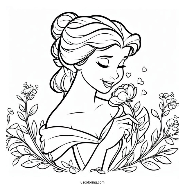 Smiling Belle Smelling a Wild Flower To Color
