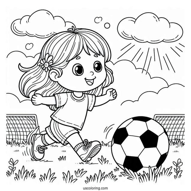 Young Child Playing Soccer On Field