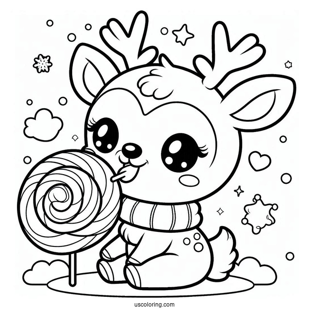 Rudolph Coloring Page Eating A Lollipop For Kids