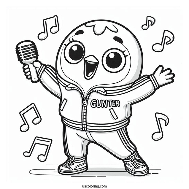 Sing Coloring Page Of Gunter Singing And Dancing In Tracksuit For Kids