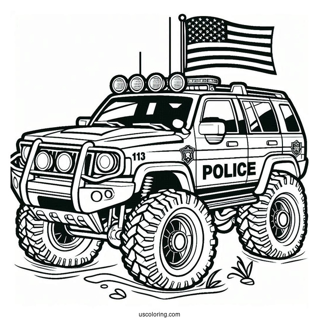 Off Roading Police Car Coloring Page For Kids