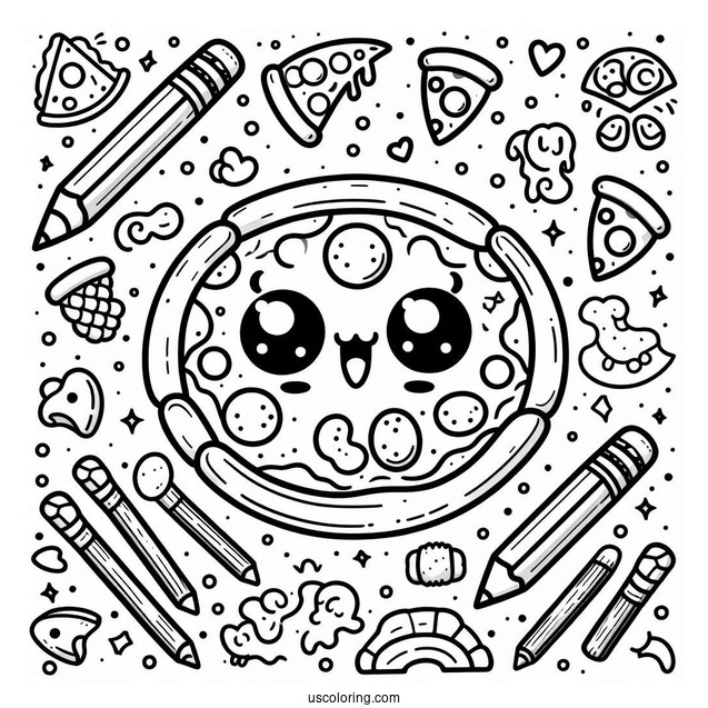 Kawaii Themed Pizza Coloring Sheet