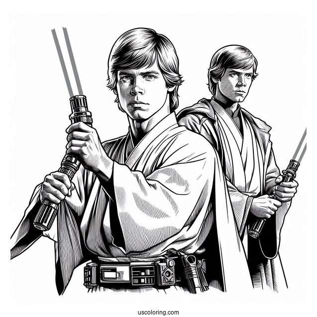Luke Skywalker Holding Lightsaber Coloring In
