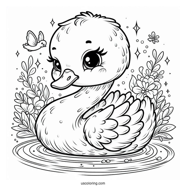 Baby Swan Coloring Page Emerging From Pond