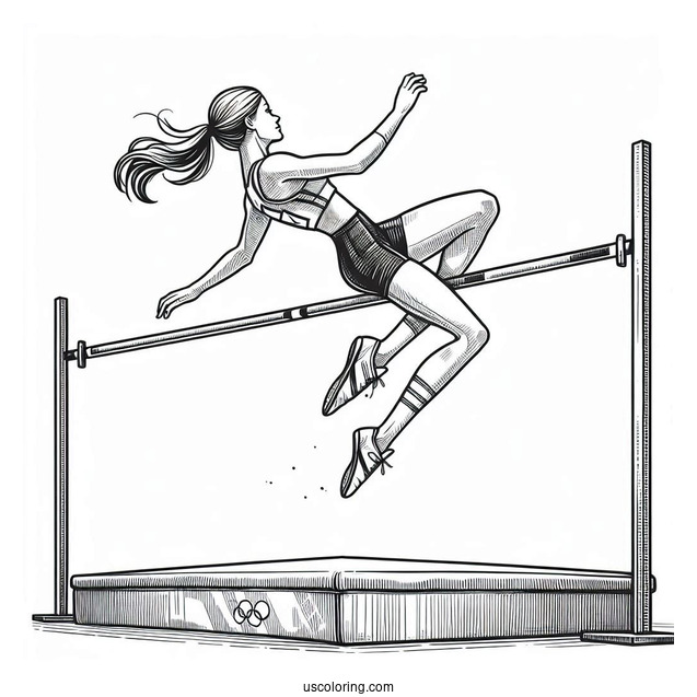 High Jump Olympics Coloring Page Of Competition With Woman Crossing Over Horizontal Bar