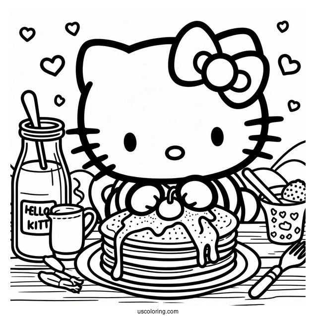 Hello Kitty Making Pancake Coloring Page For Kids