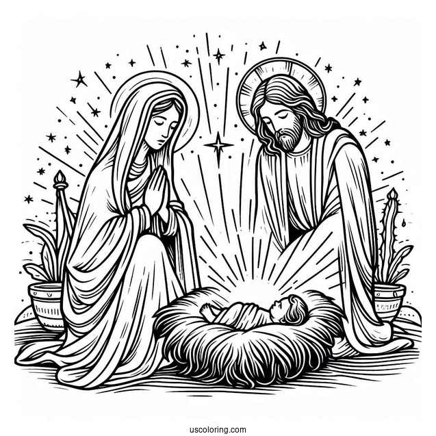 Birth Of Jesus With Virgin Mary Coloring Page