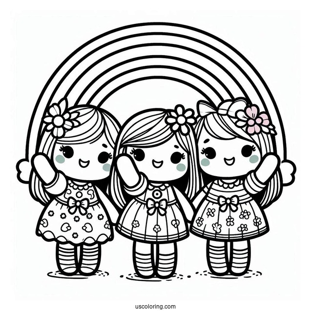 Pink, Blue, And Green Rainbow Friends Coloring Page Waving