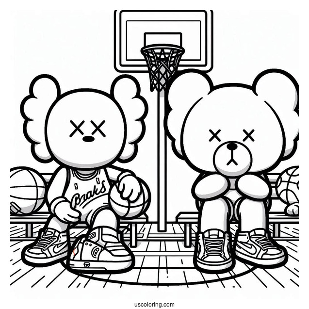 KAWS Coloring Page Companion Sitting In Basketball Court