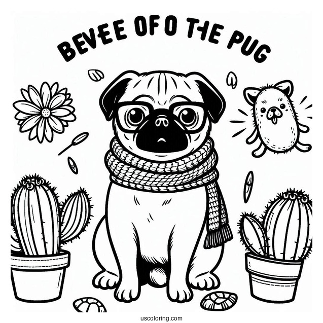 Beware Of The Pug Coloring Sheet