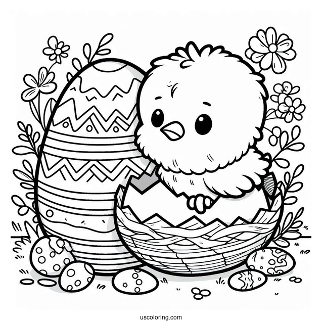 Easter Coloring Page Of Cute Chick Hatching From Easter Egg For Preschoolers