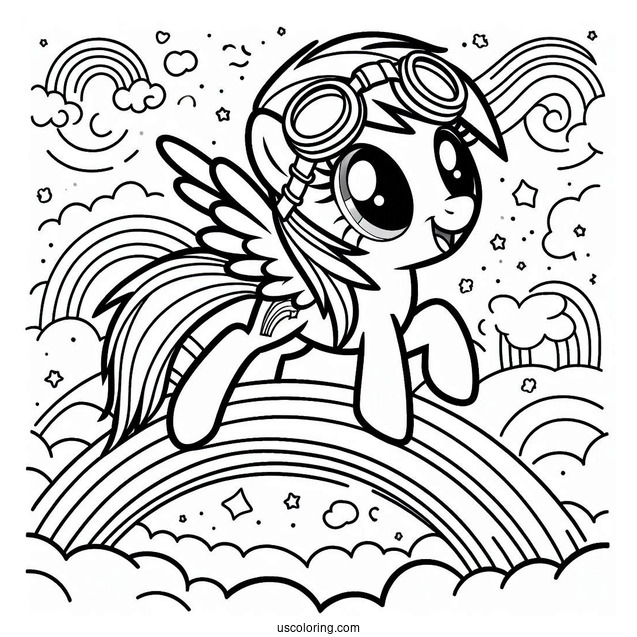 Rainbow Dash Coloring Page Standing On A Rainbow With Aviation Goggles