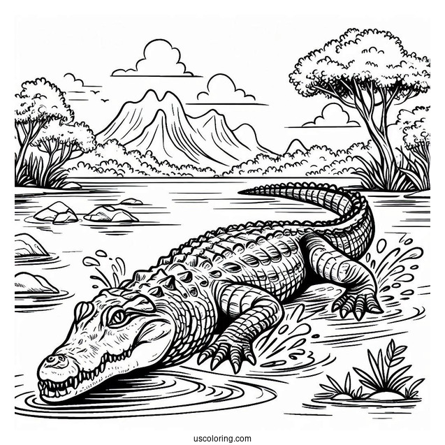 Freshwater Crocodile Going Into Water Coloring Page
