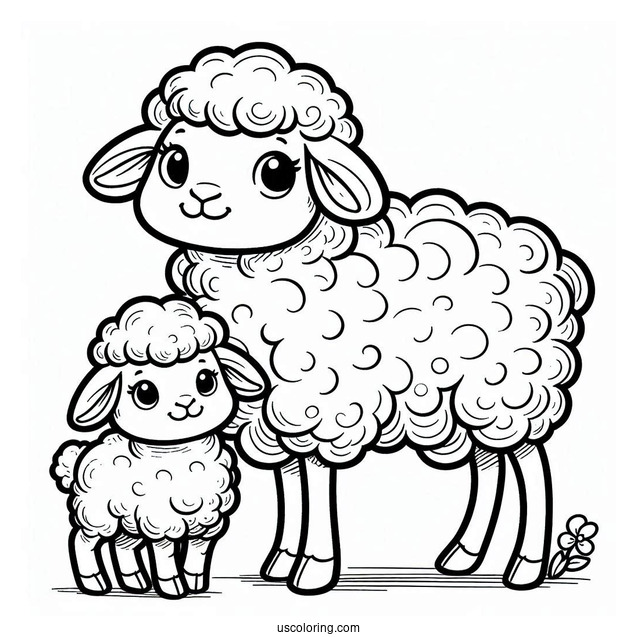 Sheep And Baby Lamb Coloring For Kids