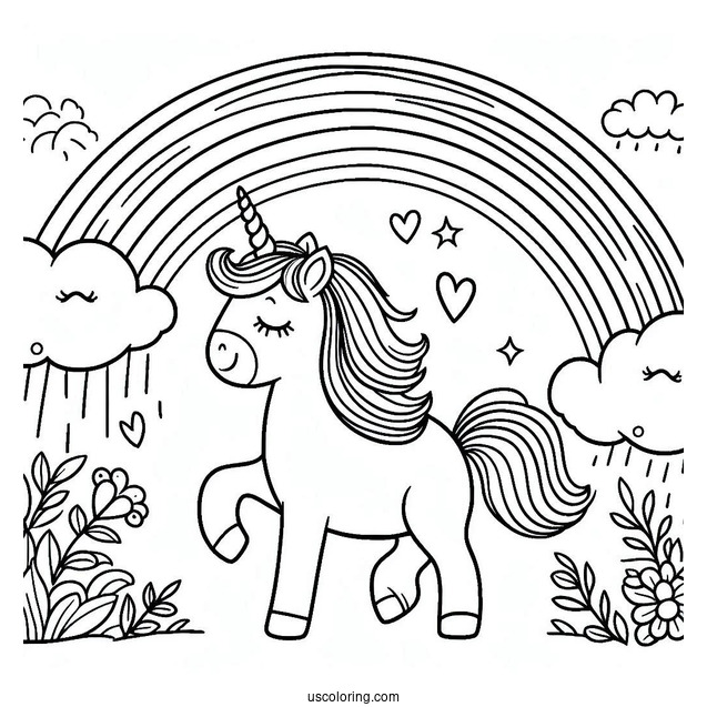 Unicorn Strolling On A Rainbow Coloring Sheet For Preschoolers