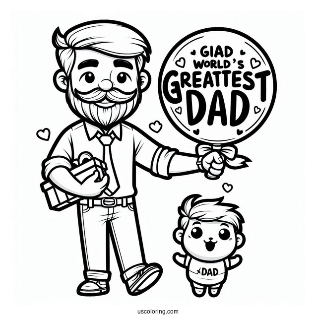 Father's Day Coloring Page Of Cartoon Father Holding World s Greatest Dad Sign