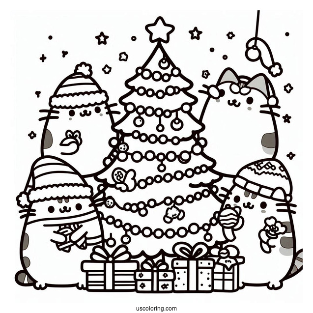 Pusheen And Friends Decorating Christmas Tree