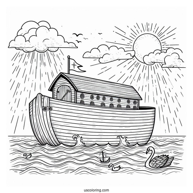 Simple Noah's Ark Coloring Page At Sea For Preschoolers