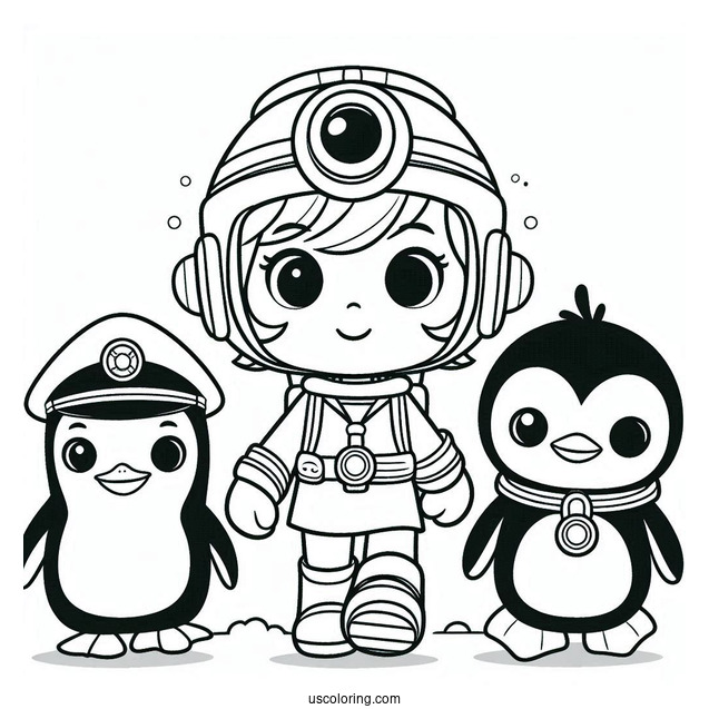 Octonauts Coloring Page Of Captain Barnacles, Peso Penguin, And Kwazii Walking
