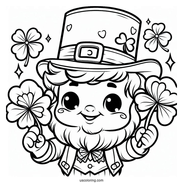 Cute Leprechaun Holding Shamrock To Color