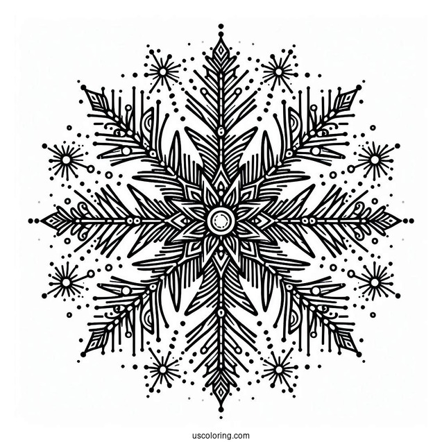 Stellar Snowflake Coloring Page With Round Tips