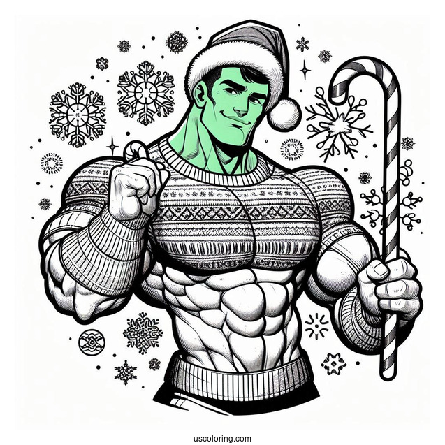 Christmas Hulk Coloring Page For Kids
