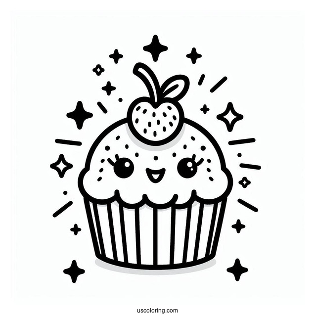 Simple Kawaii Cupcake To Color In