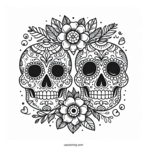 Two Simple Sugar Skulls Coloring Page For Kids