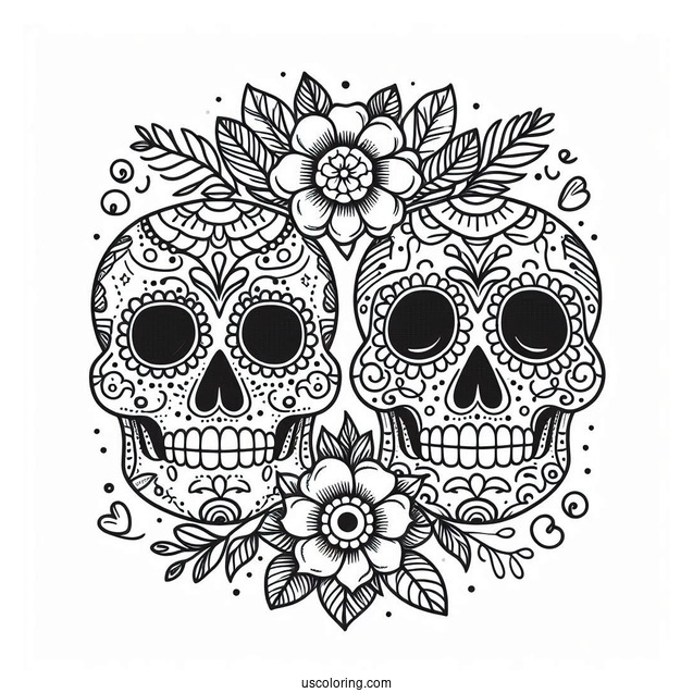 Two Simple Sugar Skulls Coloring Page For Kids