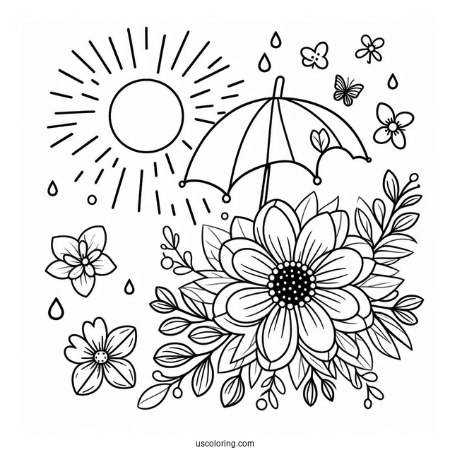 Sunshine Mood Flower Summer Coloring Page For Preschoolers