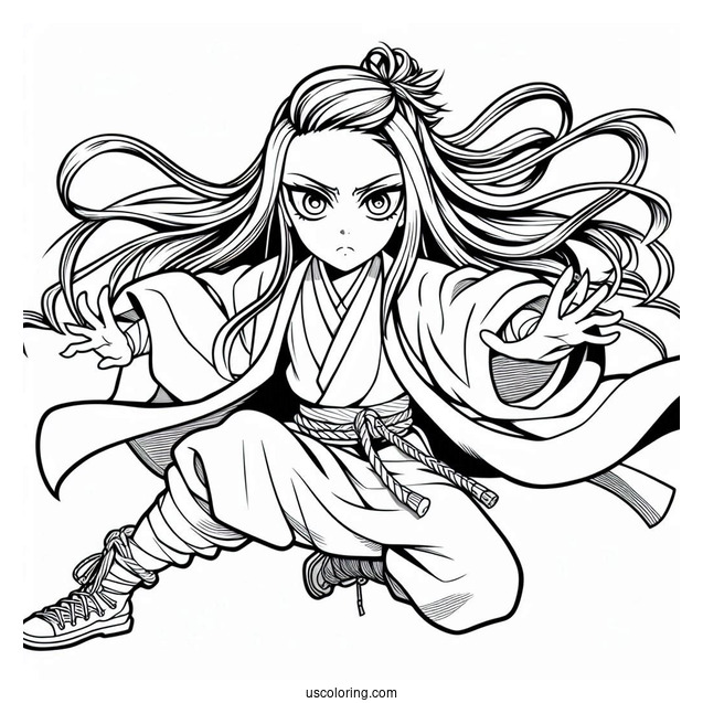 Nezuko Coloring Page Fighting In Demon Form