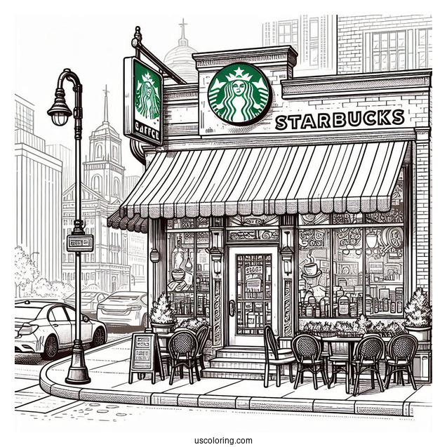 Detailed Starbucks Coloring Page Cafe Exterior