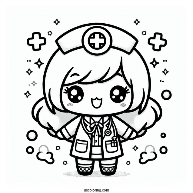 Kawaii Doctor With A Coat Coloring Page For Kids