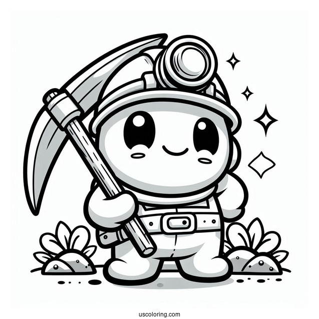 Miner Shy Guy Coloring Page Holding Pickaxe