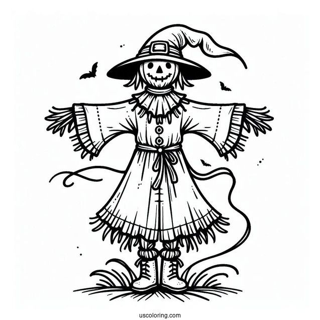 Halloween Scarecrow Coloring Page With A Long Cape