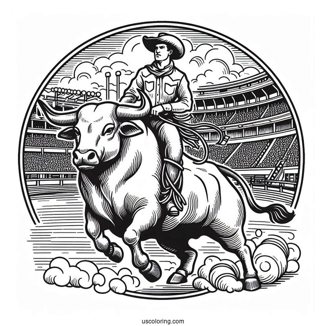Coloring Sheet Of Rodeo In Stadium