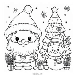 Santa And a Snowman With Christmas Tree