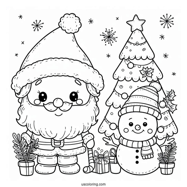 Santa And a Snowman With Christmas Tree