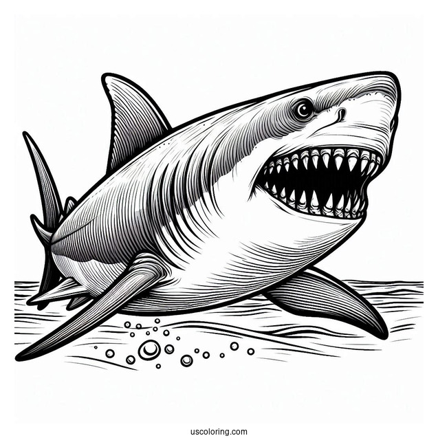 Shark Coloring Page Of Chilling Megalodon Showing Teeth