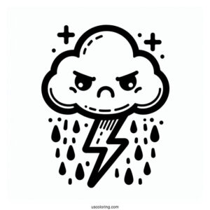 Angry Cloud With Rain Coloring Page And Lightning For Kids