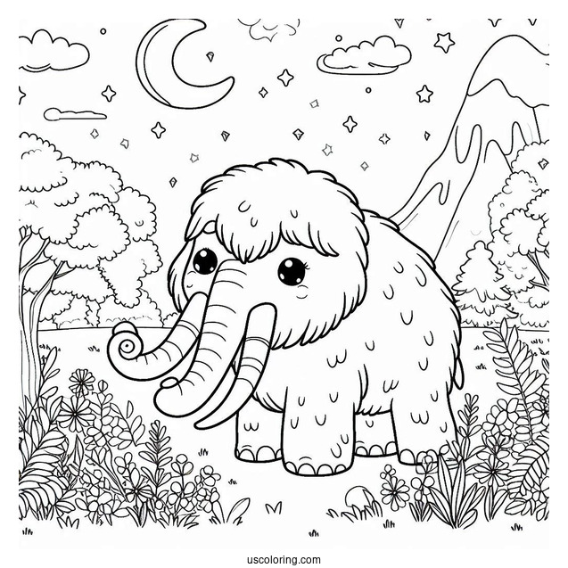 Cute Coloring Page Mammoth In Nature