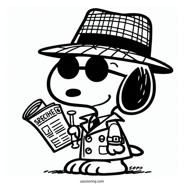 Snoopy As a Detective Coloring Sheet