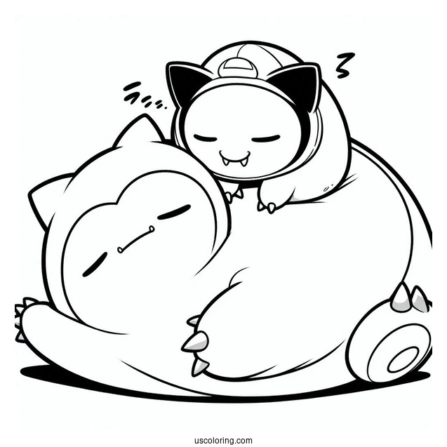Munchlax Sleeping On Top Of Snorlax Coloring Page