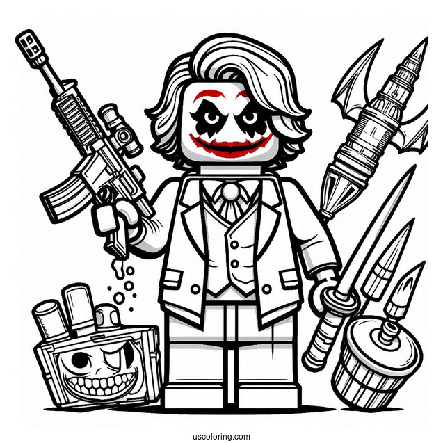 Lego Joker With Weapons Coloring Sheet