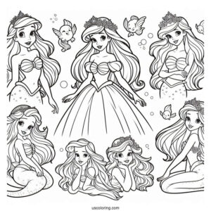 Coloring Page Of Ariel With Her Six Sisters