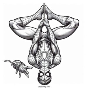 Spider-Man Hanging Upside Down Coloring Sheet