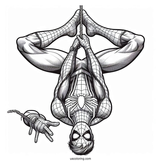 Spider-Man Hanging Upside Down Coloring Sheet