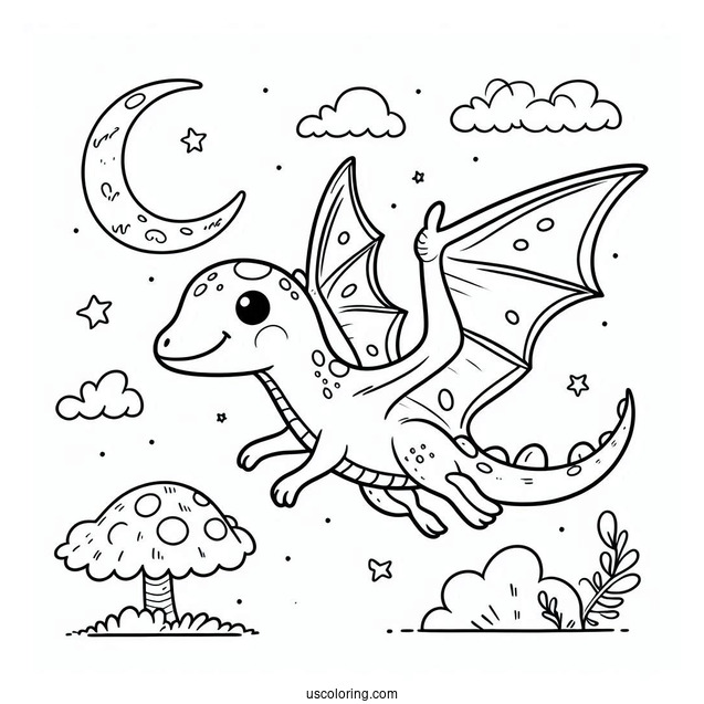 Cute Pterodactyl Coloring Page For Preschoolers